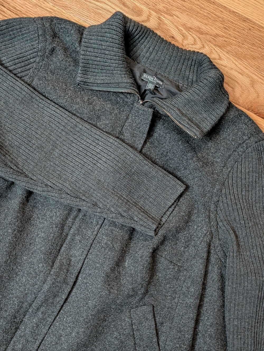 Eileen Fisher Woman 3X Charcoal Felted Wool Merino Sleeve Jacket